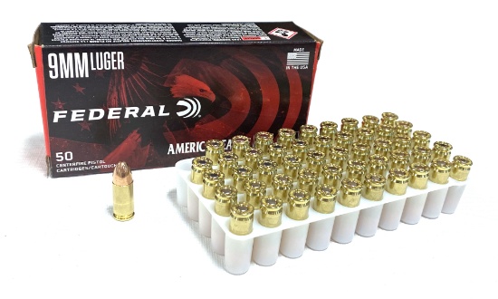 NIB 50rds. 9mm 124gr. FMJ Federal American Eagle Brass Ammunition