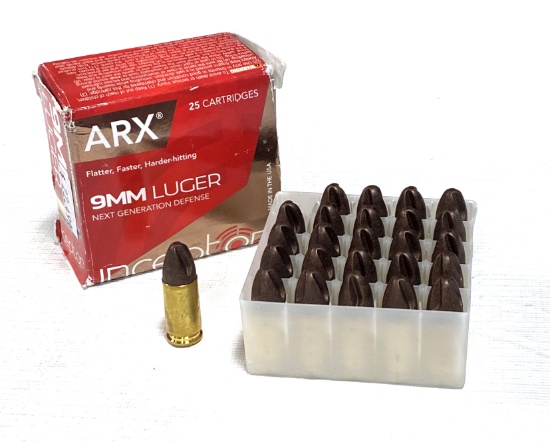 NIB 25rds. 9mm 65gr. Inceptor ARX Personal Defense Ammunition