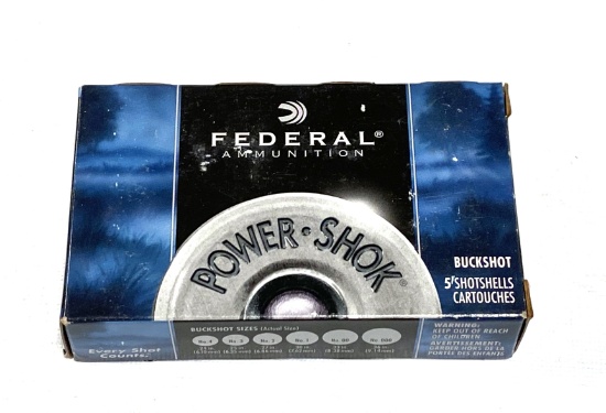 NIB 5 Shells - 12 GA. 2-3/4" Buckshot - Federal 000 Buck Ammunition