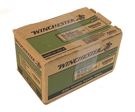 NIB 200rds. of Winchester 5.56mm 62gr. M855 Green Tip Brass Ammunition