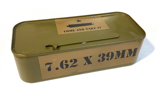 NIB Spam Can with 520rds. of Monarch 7.62x39mm 123gr. FMJ Steel Case Ammunition