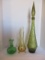 Crackle Glass Vase, Stretched Art Glass Vase and Green Glass Stopper Bottle