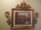 Ornate Gold Framed Landscape Print and Three Accent Scrolls