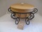 Round Peterboro Basket with Wood Lid in Wrought Iron Stand