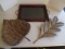 Two Metal Leaf Wall Hangings/Trays and Wood Frame Tray