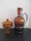 Vintage German Glass Decanter with Metal Handle and Amber Glass Pedestal Candy Dish