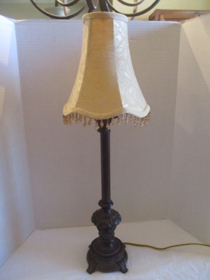 Candlestick Lamp with Beaded Fringe Shade