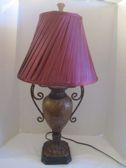 Floral Pattern Urn Shaped Lamp with Pleated Shade