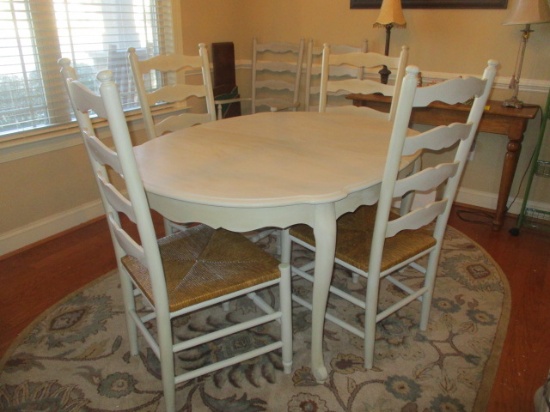 Painted Dining Table with Six Chairs and One Leaf