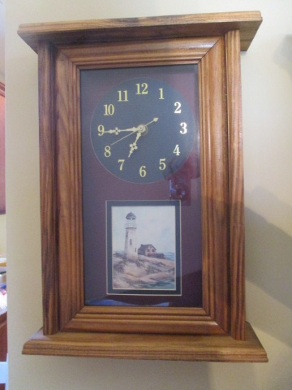 Quartz Wall Clock in Shadowbox with Lighthouse Art