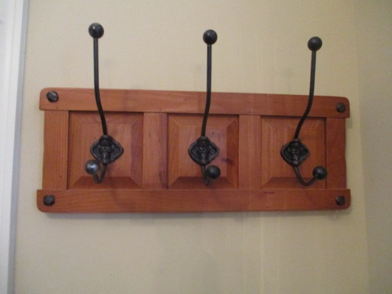 Home Interiors Wood Wall Coat Rack with Three Hooks