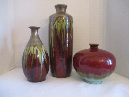 Three Drip Glaze Vases