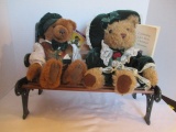 Plush Bear Couple and Doll Park Bench