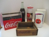 Coca-Cola Utensil Caddy, Napkin and Straw Dispensers, Wood Tray, 1 Pt. 10 Oz. Bottle