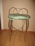 Vintage Gold Tone Metal Vanity Chair with Removable Seat Cushion