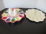 Colorful Egg Plate with Salt/Pepper Shakers and Ivory Egg Plate with Handle