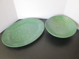 Beaver Farm Pottery Green Serving Bowl and Platter