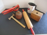 Vintage Ricer, Rolling Pin, Butter Molds, Sifter, Meat Tenderizer