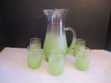 Vintage Green Gradient Frosted Juice Pitcher and 5 Glasses