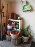 Corner Contents - Planters, Shelf Unit, Lawn Chemicals
