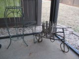 Two Metal Plant Stands and Wood Tricycle Plant Stand