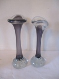 Pair of Smoke Glass Bud Vases with Intentional Bubble Bases
