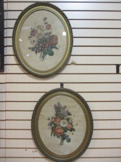 J.L. Prevost and P.J. ReDoute Floral Bouquets in Oval Frames