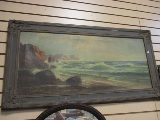 Antique Framed Painting on Canvas - Ocean Scene