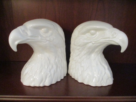 Pair of 1984 Daisa Porcelain Eagle Head Bookends