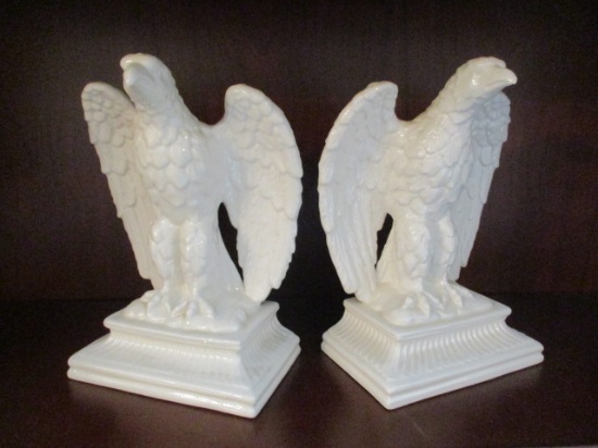 Pair of W.C. & G. Porcelain Spread Winged Eagle Bookends