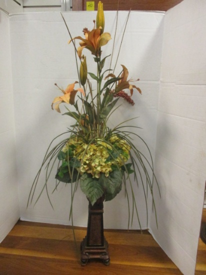 Artificial Lilies and Hydrangea in Pedestal Urn Vase