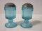 Antique Blue Glass Salt and Pepper Shakers with Metal Lids