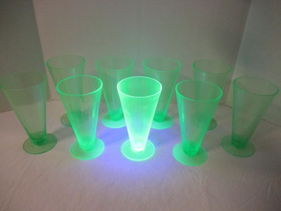 Nine Vaseline Glass Drinking Glasses