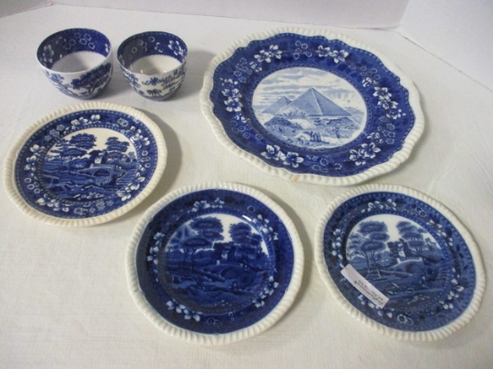 Copeland Spode's Tower 3 Bread Plates and 2 Cranberry Bowls, and Pyramids of Egypt Dinner Plate