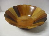 Signed Hand Crafted Wood Section Flared Bowl