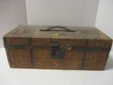Antique Paper Covered Small Wood Trunk