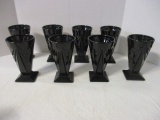 Eight Indiana Glass Black Pyramid Pedestal Glasses