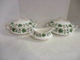 Crown Staffordshire Green Vine Covered Casseroles and Gravy Boat