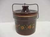 Large Cheese Crock with Floral Decoration and Lock Lid