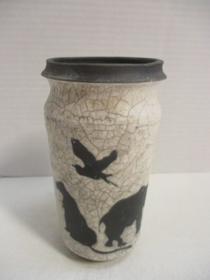 Doremus Crackled Pottery Vase With Safari Animals