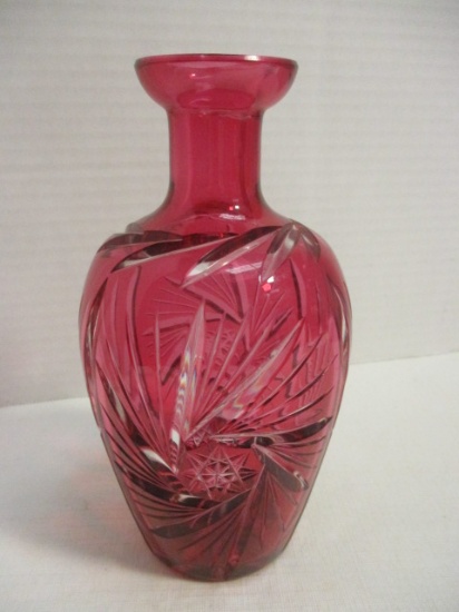 Cranberry Cut-To-Clear Vase