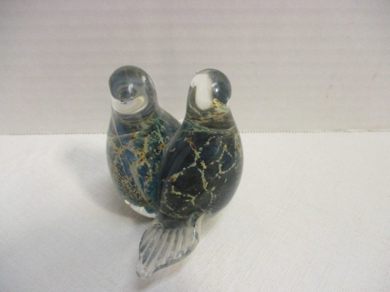 Molino Signed Art Glass Intertwined Lovebird Paperweight