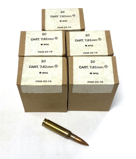 100rds. of 7.62x51mm NATO (.308 Win.) BALL FNM-83-16 Ammunition