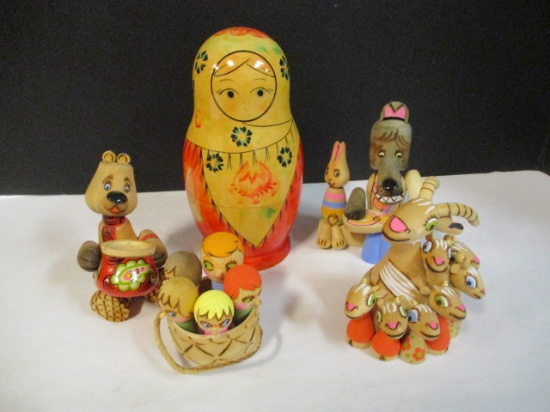 Russian Nesting Dolls and Wood Carved Animals