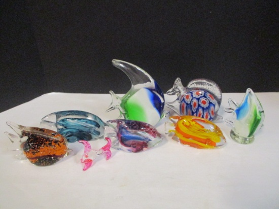 Eight Art Glass Tropical Fish