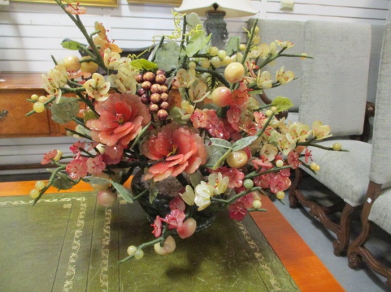 Chinese Jade Floral Arrangement in Carved Stone Planter