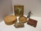 Wood Box, Plaster Rabbit, Little Boy and Crab Figural, Faux Book Match Box