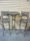 Metal High Top Bar Table and Pair of Folding Bar Stools