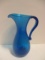 Blue Crackle Glass Pitcher