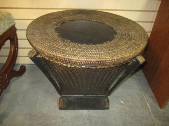 Round Woven and Wood Side Table